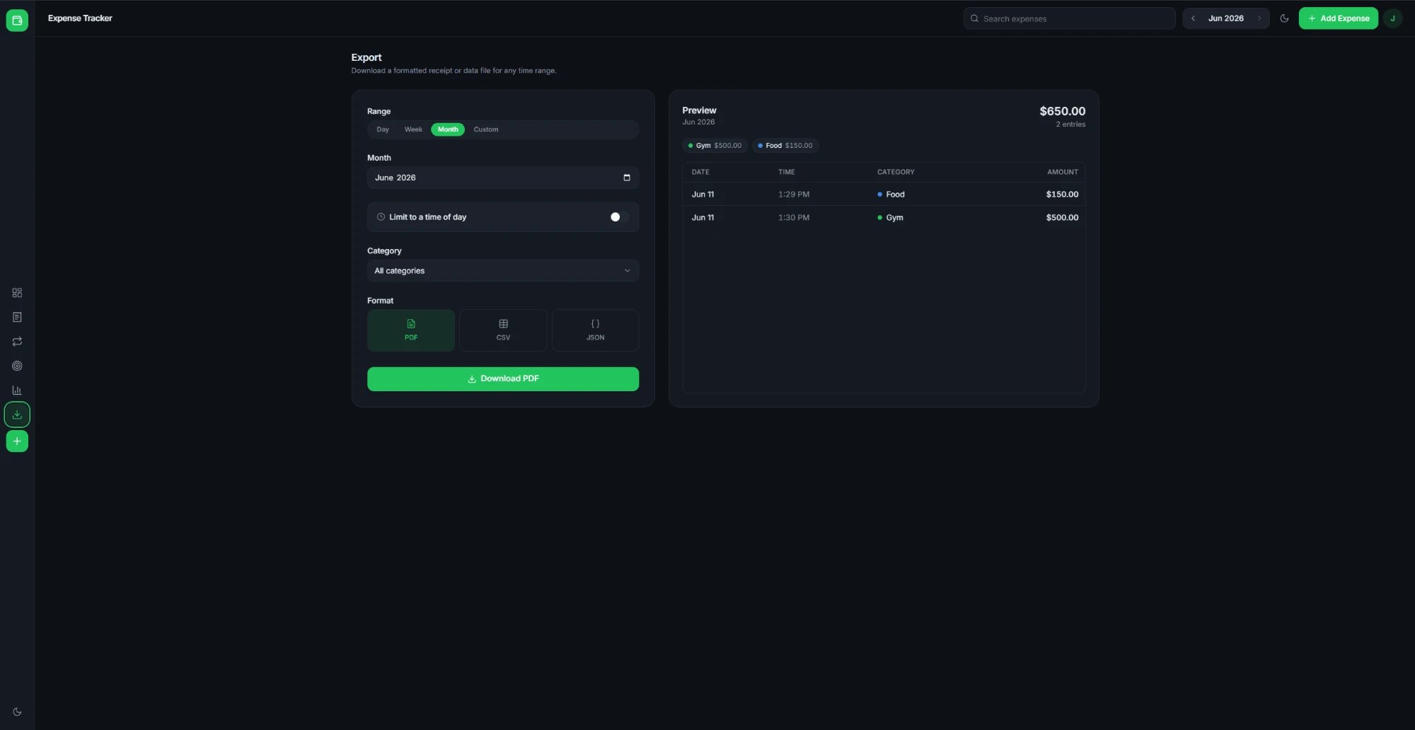 Expense Tracker categories