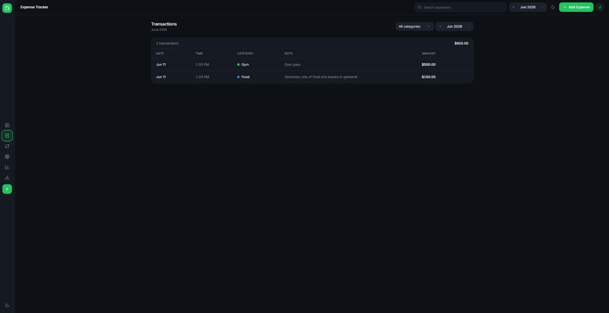 Expense Tracker on mobile